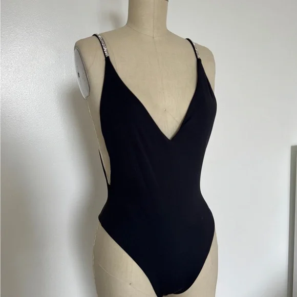 Black V-Neck Swimsuit - Picture 1 of 4